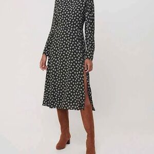 NWT Loft Floral Dress in pine needle green and white